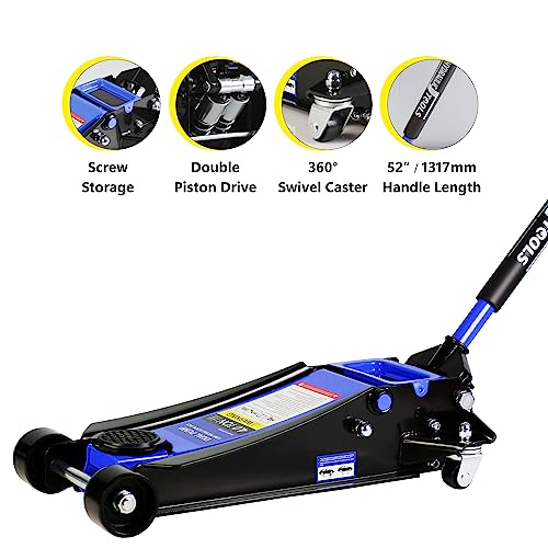 3 Ton/6600 LBS Floor Jack, Low Profile Floor Jack, Steel Racing Floor Jack with Dual Pistons Quick Lift Pump, Hydraulic Floor Jack, Lifting Range 3.3"-18.5" (Blue-Lift 3.3"-18.5" 3 Ton(6,600lb))