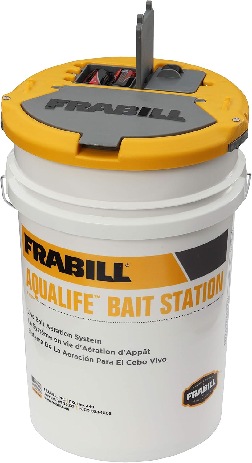 Frabill Bait Station Bucket | Large Aerated Live Bait 6-Gallon Storage