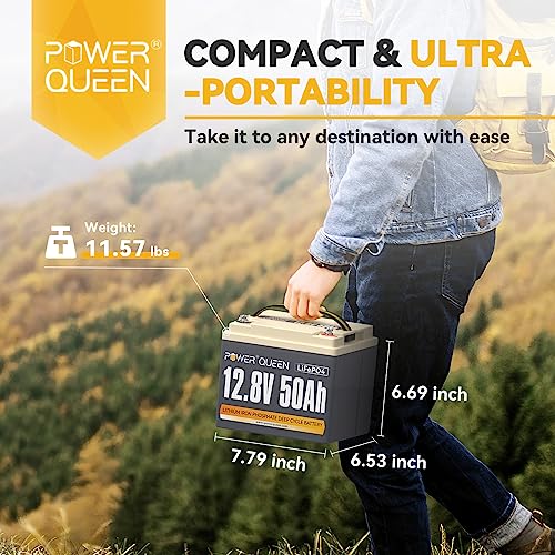 Power Queen 12.8V 300Ah 3840Wh LiFePO4 Battery, Built-in 200A BMS, Lithium Battery 2560W Power Output, Up to 15000+ Deep Cycles, 10-Year Life, Perfect for Solar, RV, Marine, Off-Grid