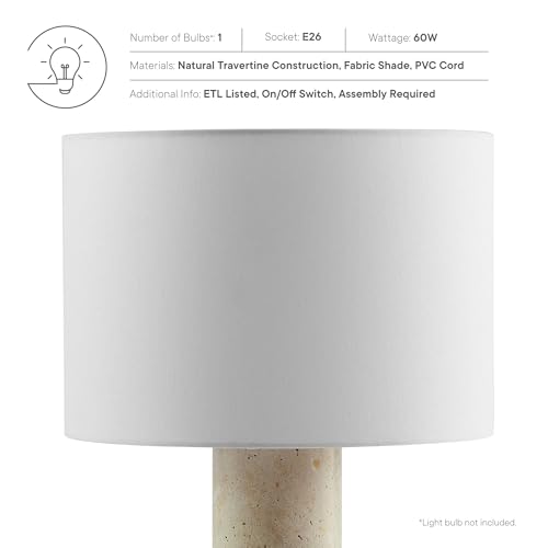 Modway Zenith Travertine Stone Pillar Table Lamp in Travertine