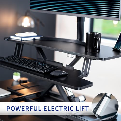 VIVO 42 inch Electric Motor Desk Converter, Height Adjustable Riser, Sit to Stand Dual Monitor and Laptop Workstation with Wide Keyboard Tray, Black, DESK-VE42B
