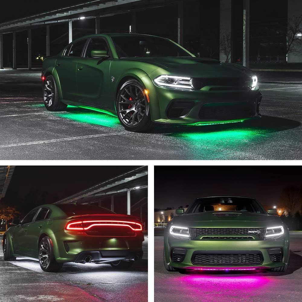 LEDGlow 4pc Multi-Color Slimline LED Underbody Underglow Accent Neon Lighting Kit for Cars - 10 Solid Colors - 13 Unique Patterns - Music Mode - Water Resistant Tubes - Includes Control Box & Remote