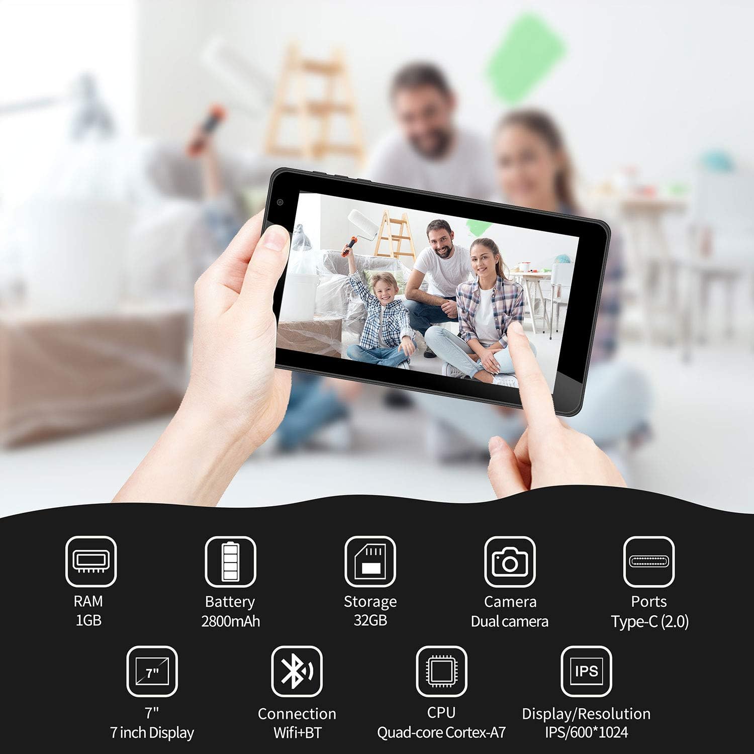 HAOVM 7 Inch Tablet, Android 11 Tablet Oreo Go Tablet, Quad-Core 1.4GHz Processor, 32GB Storage, Dual Camera, 1024x 600 IPS HD Display,128GB Expand, 5.0 BT WiFi Tablet Non-Scratch Glass Back Pack of 2