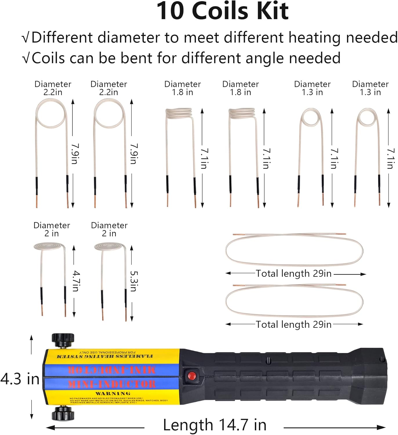 Magnetic Induction Heater 10 Coils 1000W 110V Flameless Heater Kit Hand Held Automotive Electromagnetic Induction Heater Disassembly Repair Set