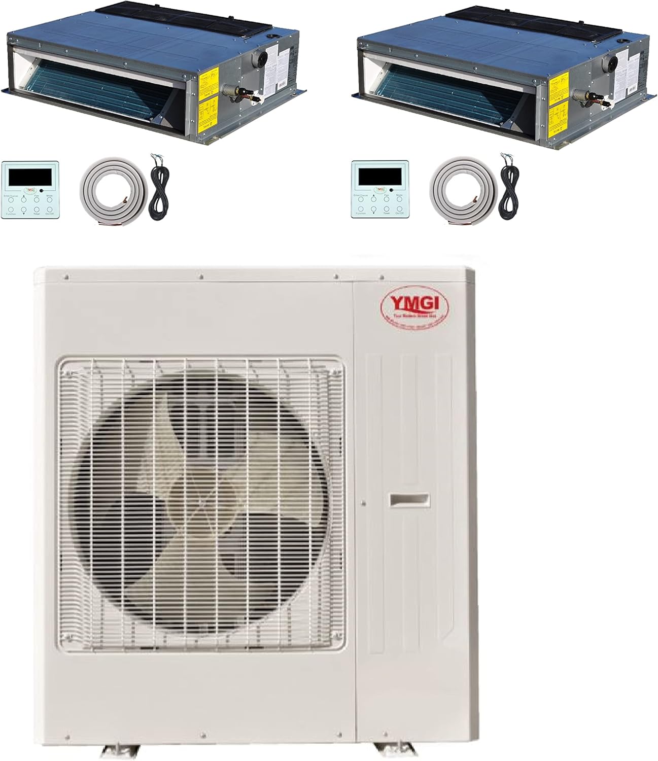 Ductless Mini Split Air Conditioner with Heat Pump 2 Zone 48000 BTU 24000 + 24000 with Low Profile Recessed Fan Coil Indoor Unit for Residential, Office Shops 21 SEER High Efficiency Cooling Heating Dehumidification