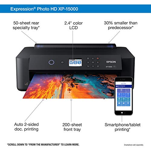 Epson Expression Photo HD XP-15000 Wireless Color Wide-Format Printer, Amazon Dash Replenishment Ready, Black, Large