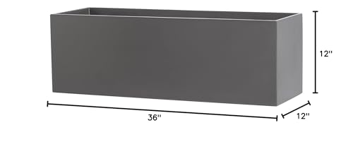 Belmont Rectangle Fiberglass Planter Box, Grey, L:36" x W:12" x H:12"