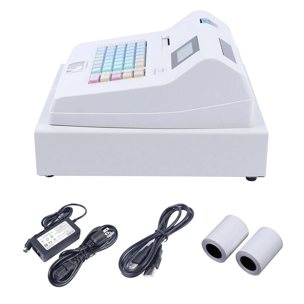 ZhdnBhnos Commercial Electronic Cash Register 48 Keys POS System Casher Digital LED Display W/ Drawer For Supermarket Restaurant Bar Shop Store Retail