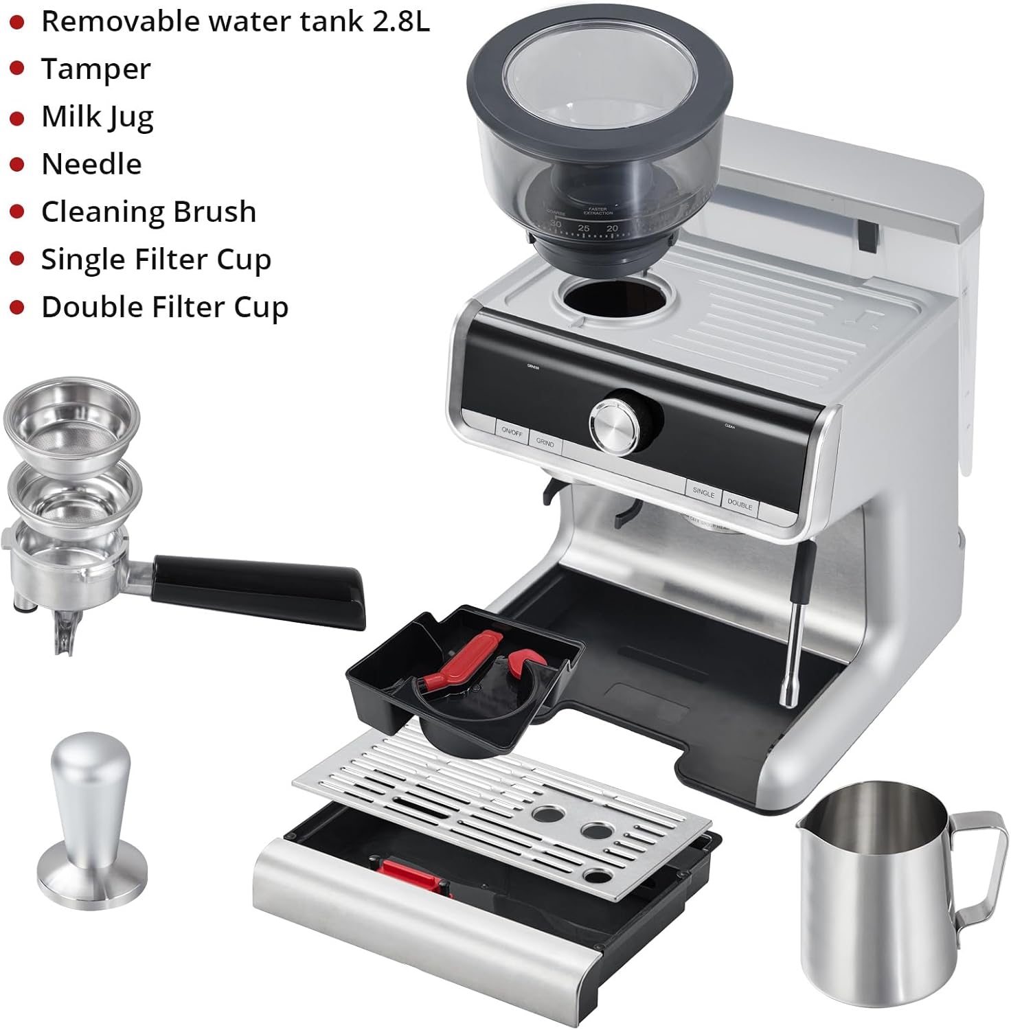 Espresso Machine with 20 Bar - Espresso Machines Brushed Stainless Steel, Professional Espresso Maker with Milk Frother Steam Wand, 2.8L Tank, for Cappuccino, Macchiato ,Latte, Gift for Dad or Mom