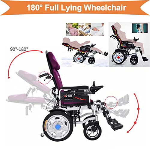 Heavy Duty Electric Wheelchair for Adults, Automatic Reclining Powered Wheelchairs with Flip-Back Armrest & Swing-Away Leg Rests, All Terrain Foldable Motorized Wheel Chair with Headrest,Grey