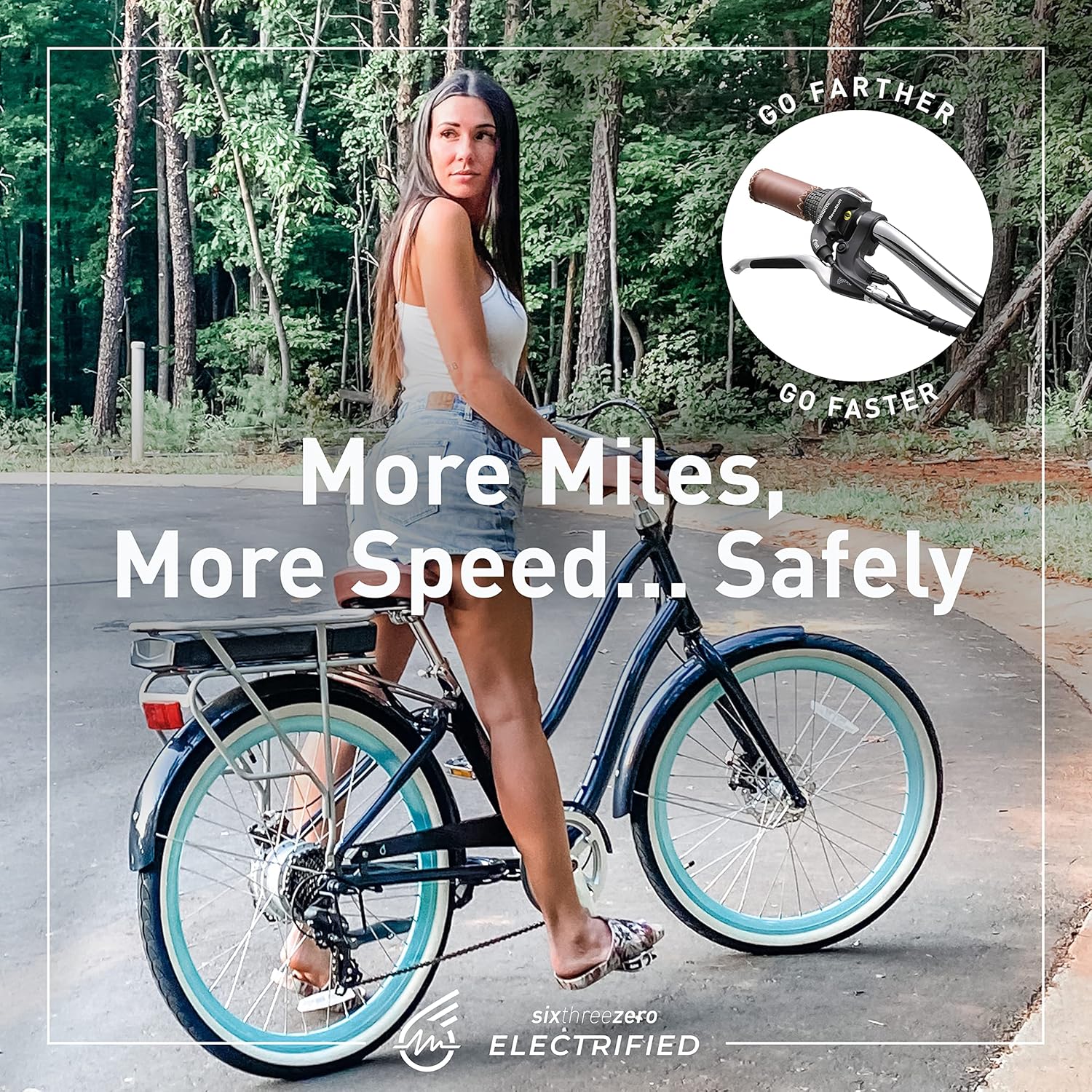 sixthreezero EVRYjourney Women's Electric Bike, 7-Speed Step Through Beach Cruiser eBike Bicycle, 250 Watt Motor, 26 Inch Wheels, Navy
