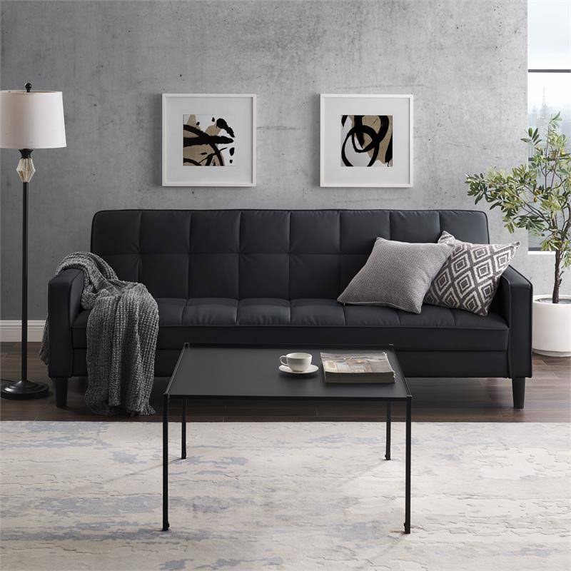 Posh Living Loft Lyfe Toyah Faux Leather Convertible Sleeper Sofa in Black