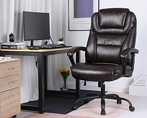 Big and Tall 500lbs Wide Seat Ergonomic Desk Chair with Lumbar Support Arms Headrest Massage Office Chair Rolling Swivel PU Leather Task Computer Chair for Adults (White)