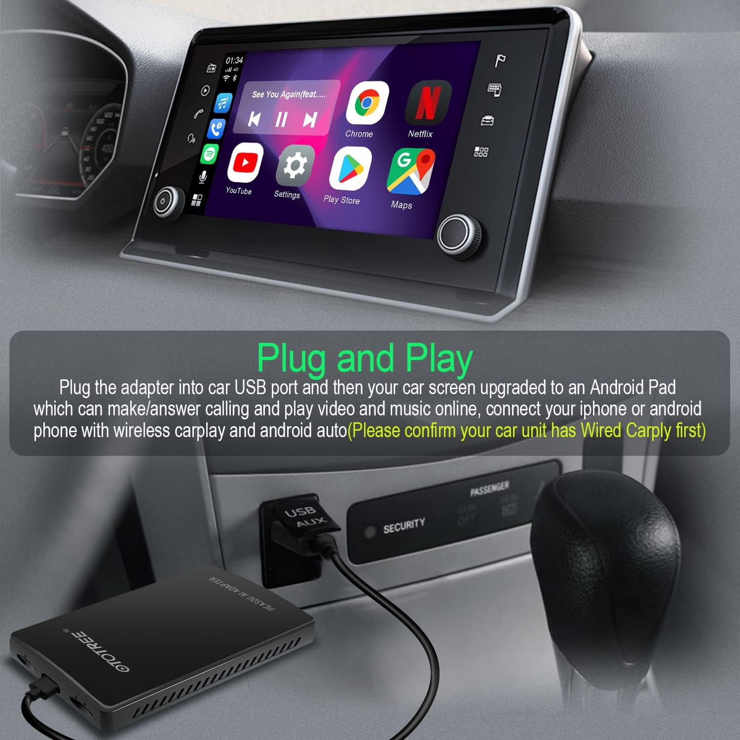 Multimedia Video AI Box for Cars with Wired CarPlay,AI Box Android System Supports WiFi,4G SIM Card,Split Screen,Wireless CarPlay+Wireless Android Auto,Installing Apps from Google Play (S21, Brown)