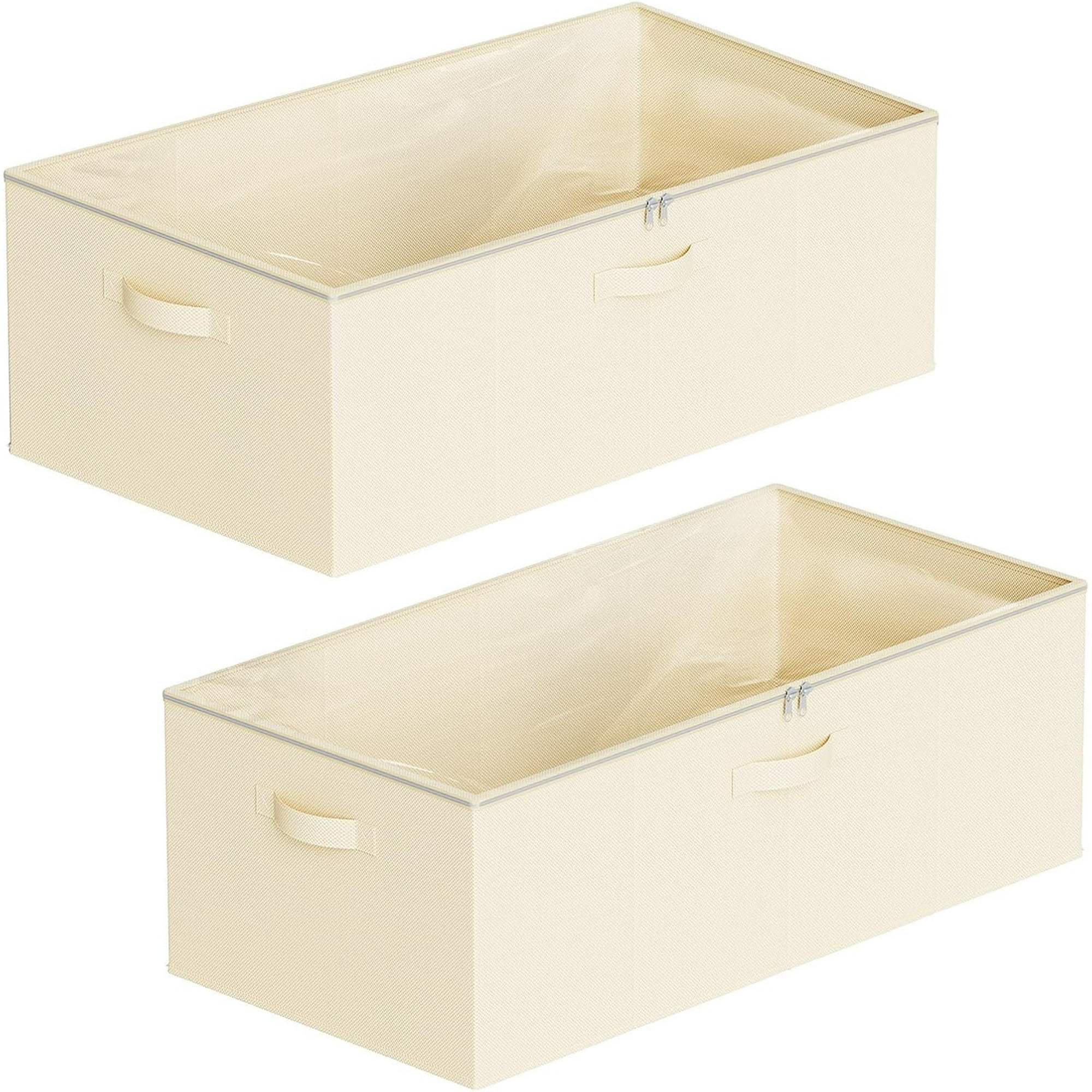 2 Pack 10 High Under Bed Storage Containers, Large Underbed Storage Organizer Bins with Lids for Bedroom, Dorm, Clothes, Closet Organization, Bed Sheets and Blankets (Beige)