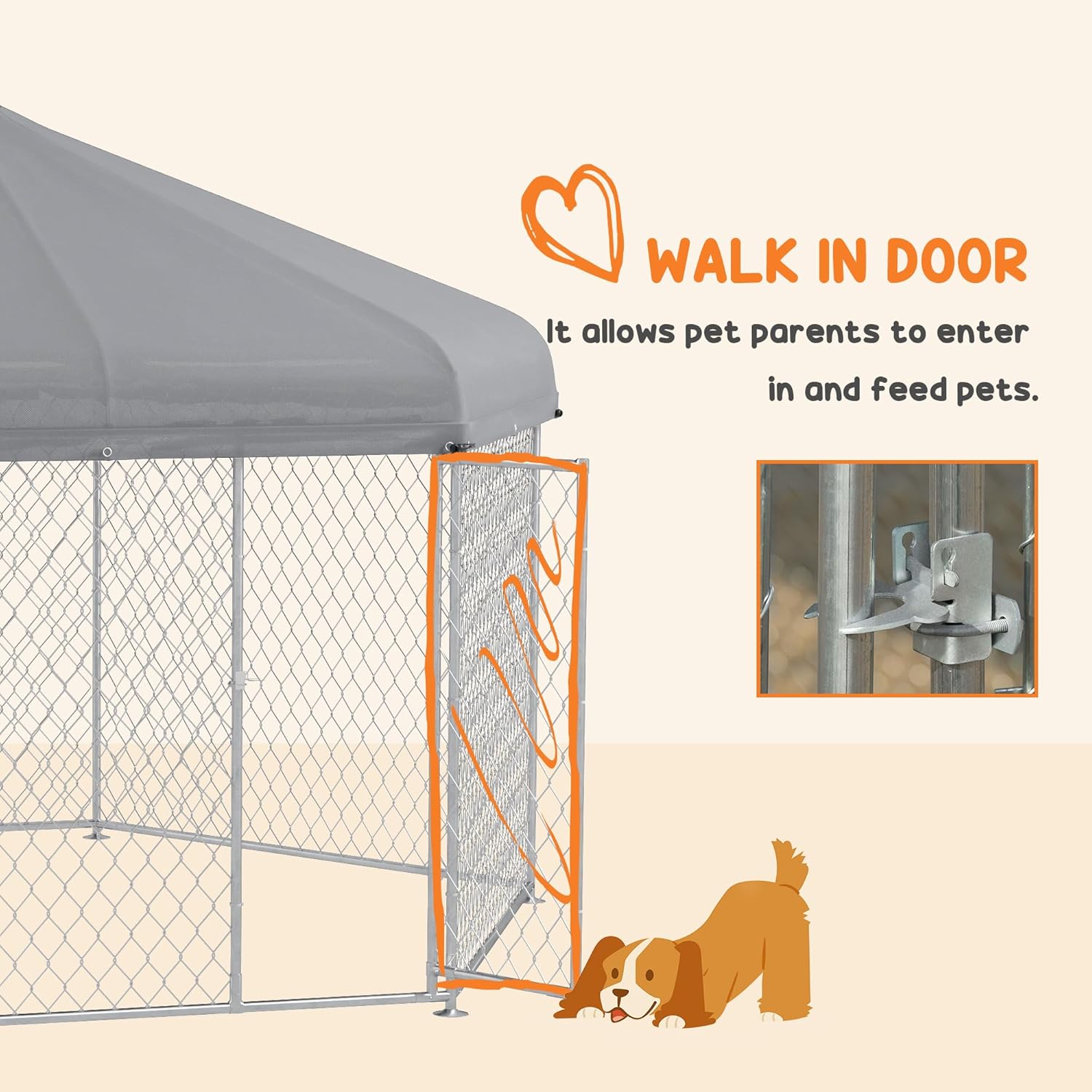 PawHut 13.4' x 11.5' x 8.8' Dog Kennel Outdoor Dog Run with Waterproof, UV Resistant Roof, Lockable Door, for Medium and Large-Sized Dogs, Silver