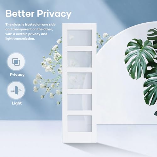 36x84 Inch Glass Sliding Barn Door Slab and 6.6ft Hardware Kit Included, 5 Frosted Glass, LVL Wood Panel Covered with White Water-Proof Scratch-Proof PVC Surface, Simple DIY Assembly