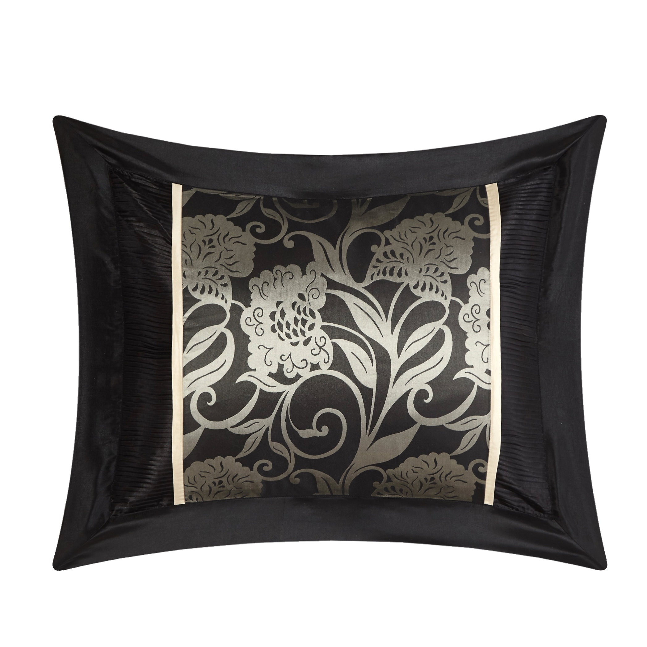 Nanshing America, Inc Grand Avenue Brie Silver and Black 7-Piece Comforter Set Black/Silver California King Jacquard, Floral