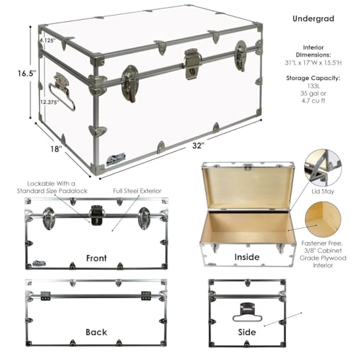 C&N Footlockers - Large Undergrad Storage Trunk - Made in the USA - Only STEEL Footlocker on Amazon - Durable Chest with Lid Stay - 32 x 18 x 16.5 Inches (Lime Green)
