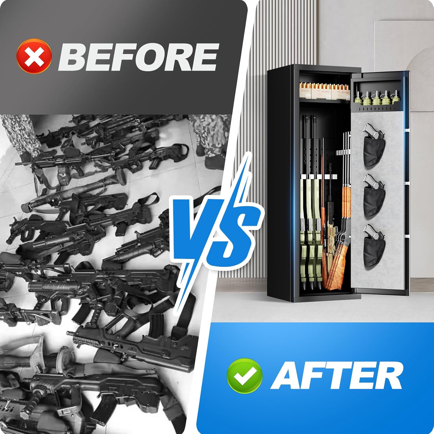 10-15 large Unassembled Gun Safe,Fingerprint Quick Access Gun Safes for Home Rifle and Pistols,Gun Safe&Cabinet with Removable Shelf and Pistol Bag, Rifle Safe with Dual Alarms & Silent Mode.