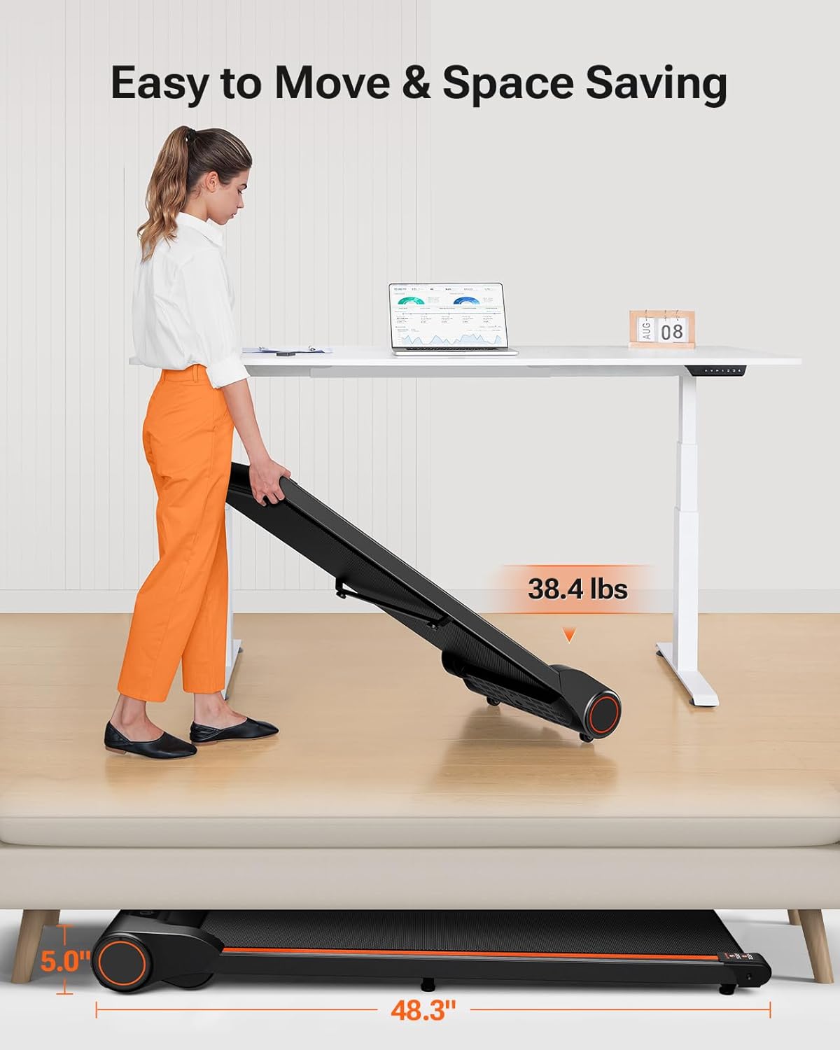 UREVO Under Desk Treadmill, Walking Pad for Home Office, Portable Walking Treadmill 2.25HP, Walking Jogging, Orange