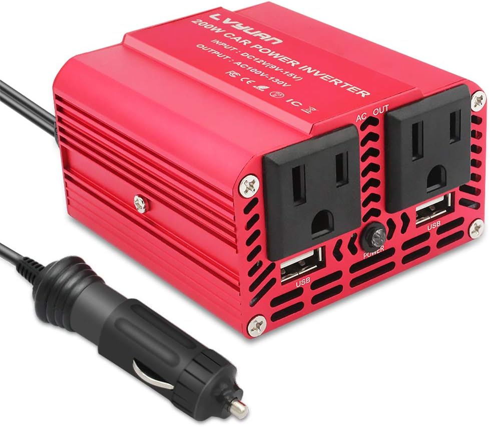 Yinleader 1000W Power Inverters DC 12V to 110V/120V AC Car Power Converter w/ Display 4 AC Outlets 4 USB Port and Cigarette Lighter for Truck RV Laptop Emergency Pack of 2