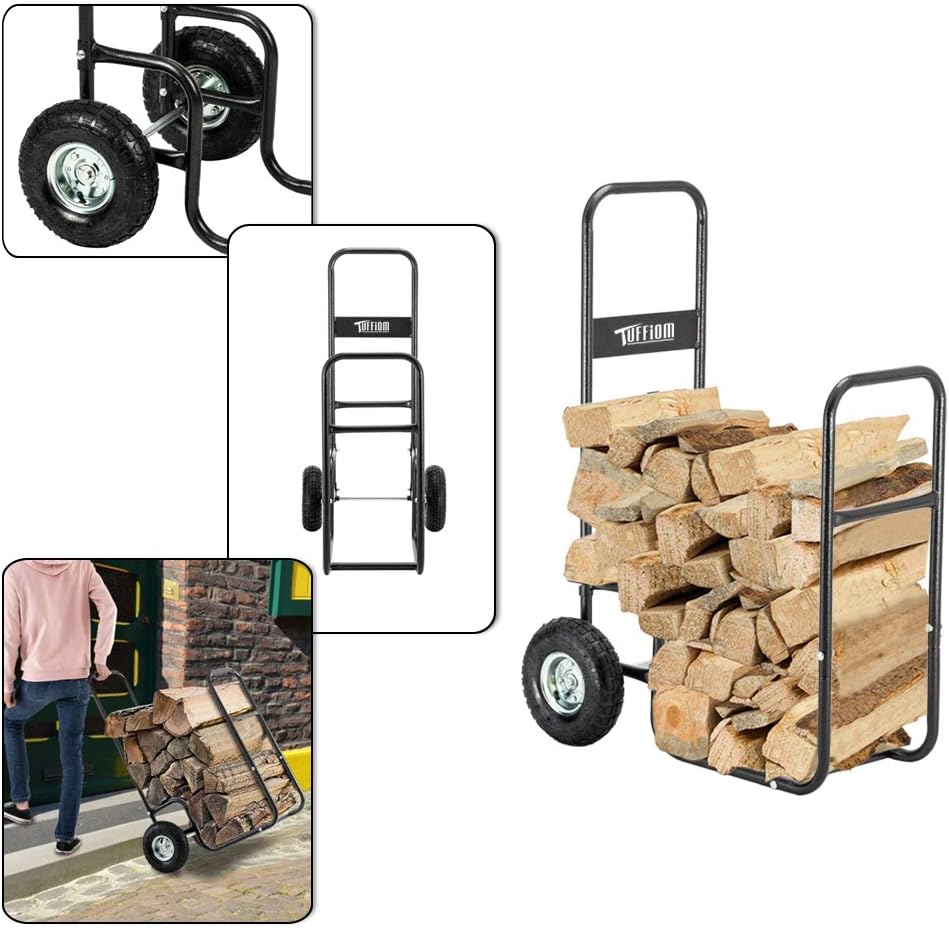 ROVSUN Firewood Cart Wood Hauler Fireplace Log Carrier Mover, Outdoor Indoor Wood w/ Rolling Wheel Dolly Storage Holder