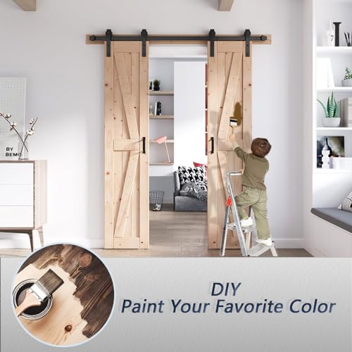 FREDBECK 48in x 80in Sliding Wood Barn Door with 8FT Barn Door Hardware Kit Included K Shape Solid Spruce Panel Sliding Door Double Surfaces Need to Assembly