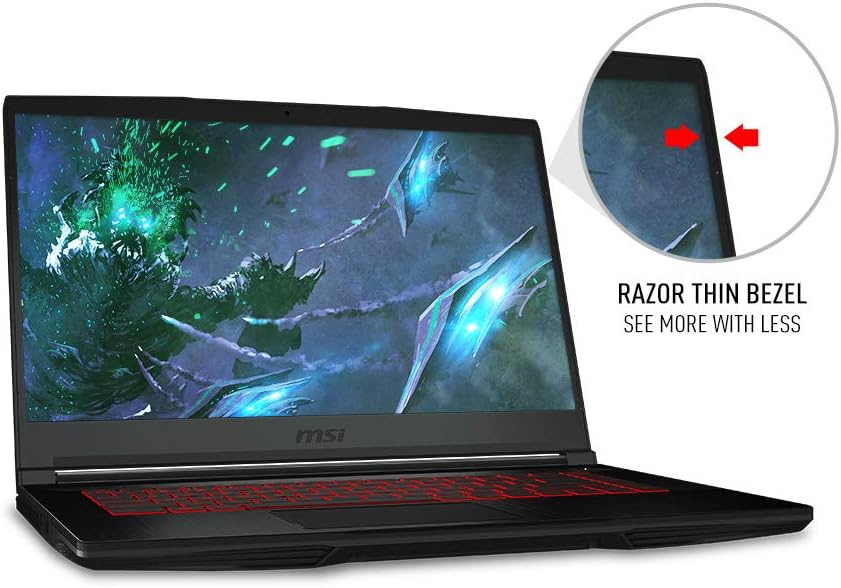MSI GF63 Thin 9SC-066 15.6" Gaming Laptop, Thin Bezel, Intel Core i7-9750H, NVIDIA GeForce GTX1650, 16GB, 512GB NVMe SSD