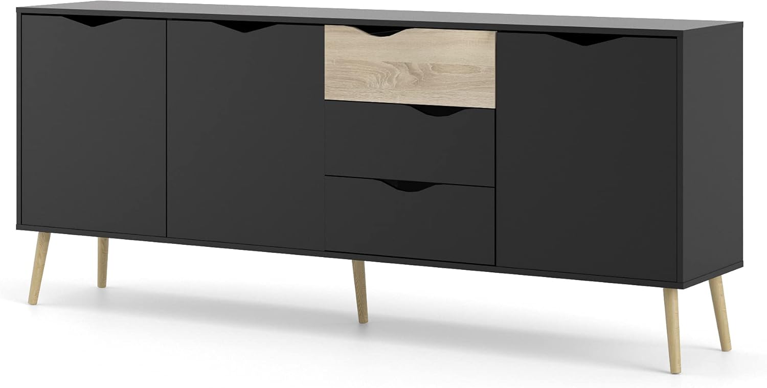 Tvilum, Black Matte and Oak Structure Diana Sideboard with 3 Doors and 3 Drawers