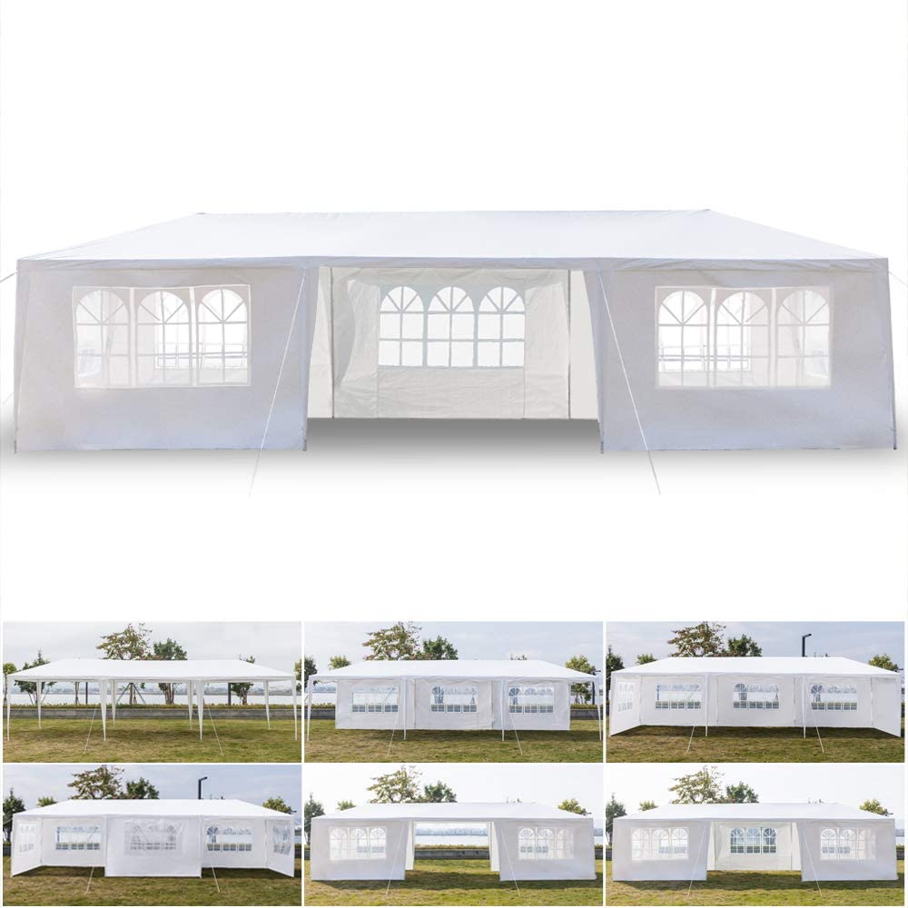10'x30' Outdoor Canopy Party Wedding Tent White Gazebo Wedding Canopy with 7 Removable Walls