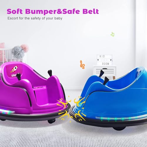 Bumper Car for Kids 12V with Remote Control Flashing Lights Music DIY Stickers for 1.5+ Baby Toddlers Children Electric Ride on Cars Vehicle Toys 66 LBS Weight Capacity, Passed ASTM Test (Purple)