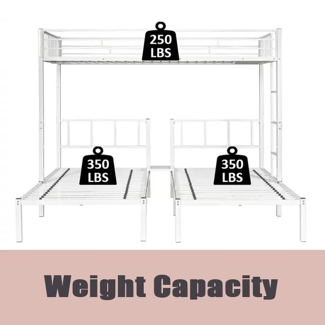 Triple Bunk Beds, Metal Twin XL over Twin & Twin Bunk Bed for 3, Kids Triple Bunk Can be Separated into 3 Beds (White)