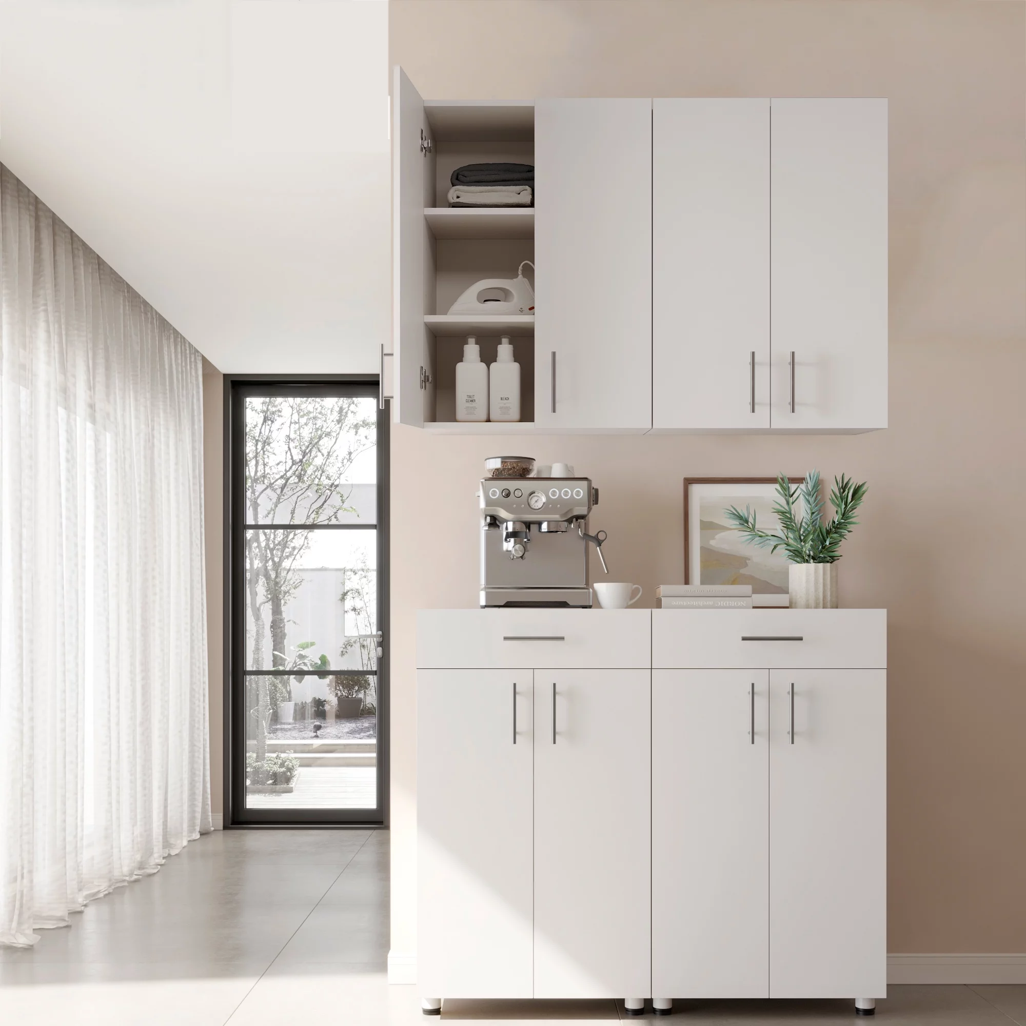 JPND Wall Mounted Wooden Storage Cabinet, 24" W x 33" H x 16" D White Kitchen Storage Cabinet with 2 Soft Doors and Adjustable Shelves