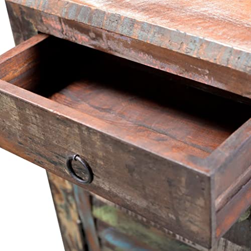 End Table with 1 Drawer 1 Door Reclaimed Wood,Reclaimed Wood End Table with Drawer and Cupboard for Home Decor and Storage, Brown