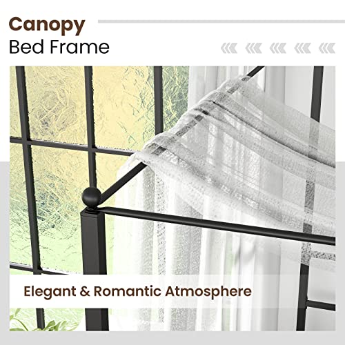 GORELAX Metal Canopy Queen Bed Frame, Platform Bed Frame with Metal Slats Support, Four-Poster Canopied Bed Mattress Foundation, No Box Spring Needed, Easy Assembly (Queen)