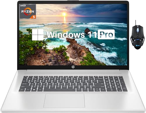 HP 2024 Newest 17 Laptop for Business and Students, 17.3" HD+ Display, AMD Ryzen 5 7530U(Beats i7-1165G7), 64GB RAM, 2TB SSD, Wi-Fi 6, BrightView, HD Webcam, Windows 11 Pro, with Cefesfy Design Mouse
