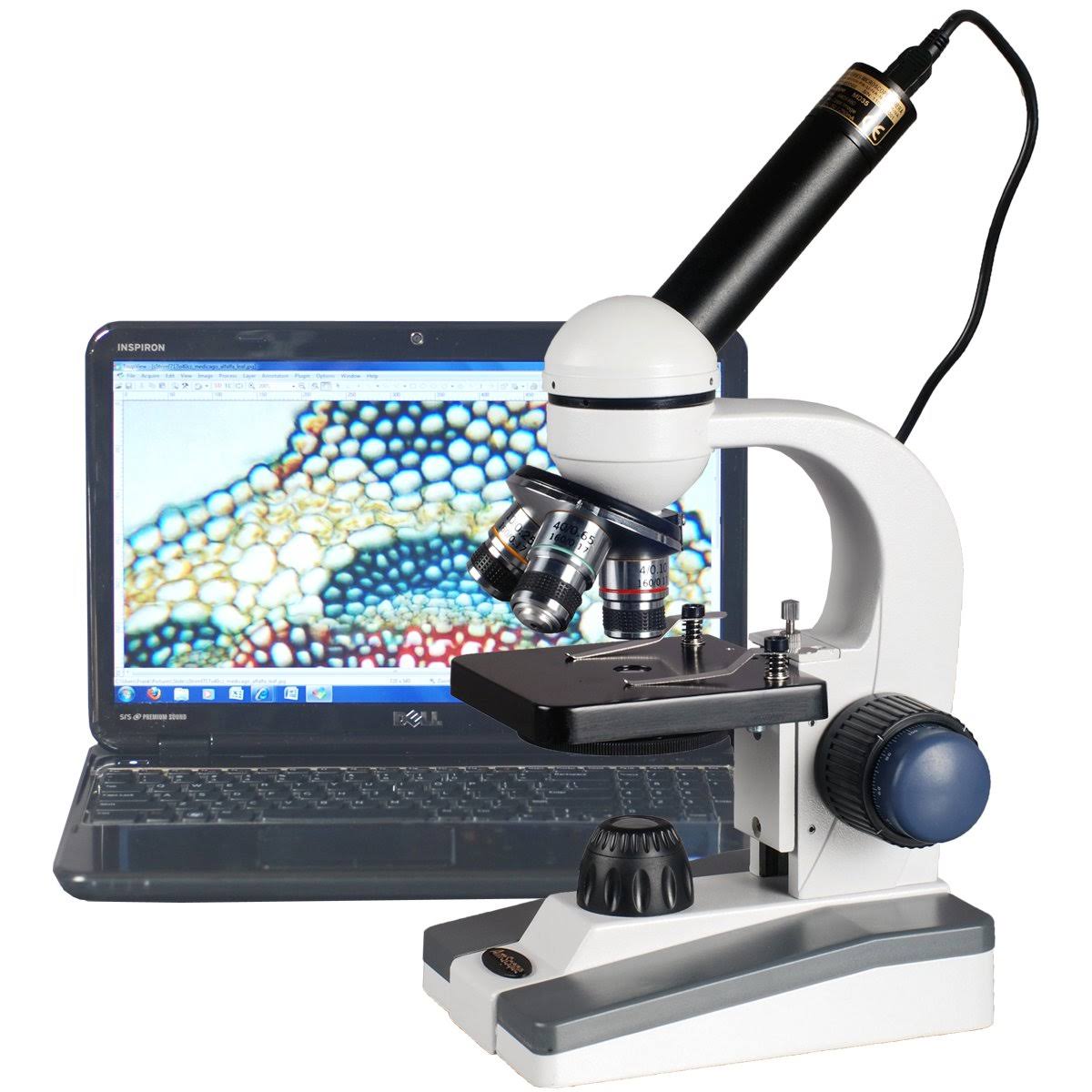 Amscope 40X-1000X LED Coarse u0026 Fine Focus Science Student Microscope + 3MP USB Camera