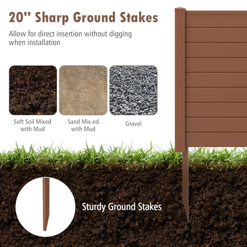 Happygrill Air Conditioner Fence, 2-Panel Trash Can Enclosure w/Stakes, 48”L x 37.5”H Pool Equipment Fence Screen, Freestanding Outdoor Privacy Fence Panel Kit for Lawn, Garden & Patio, Brown