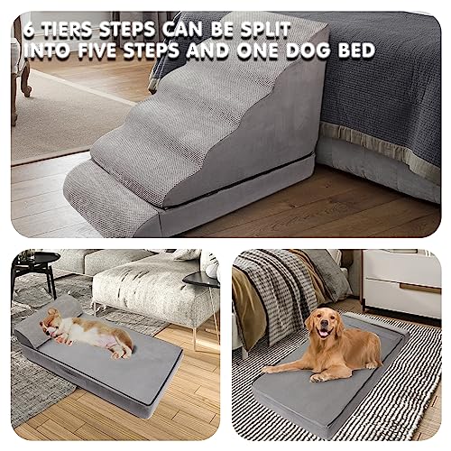 Foam Dog Stairs & Steps Ramps for High Beds 30-36 inches High Tall, LitaiL 6 Step Pet Stairs/Steps for High Beds 30 inch Large Dogs, Non-Slip Dog Ramps for Small Dogs, for Older Dogs/Cats Injured