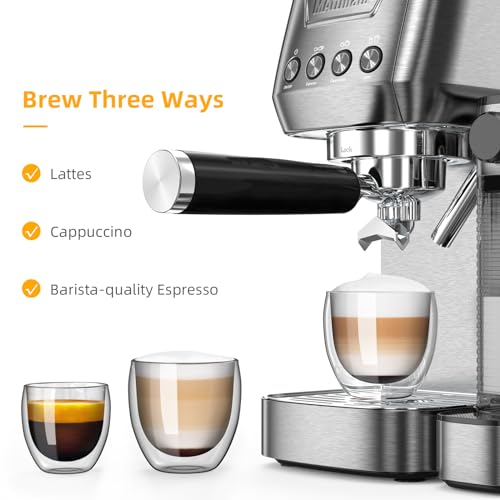 Espresso Machine, 20 Bar Cappuccino Machines for Home, Latte Machine with Automatic Milk Frother, Coffee Maker with Dual Wall & ESE Filters