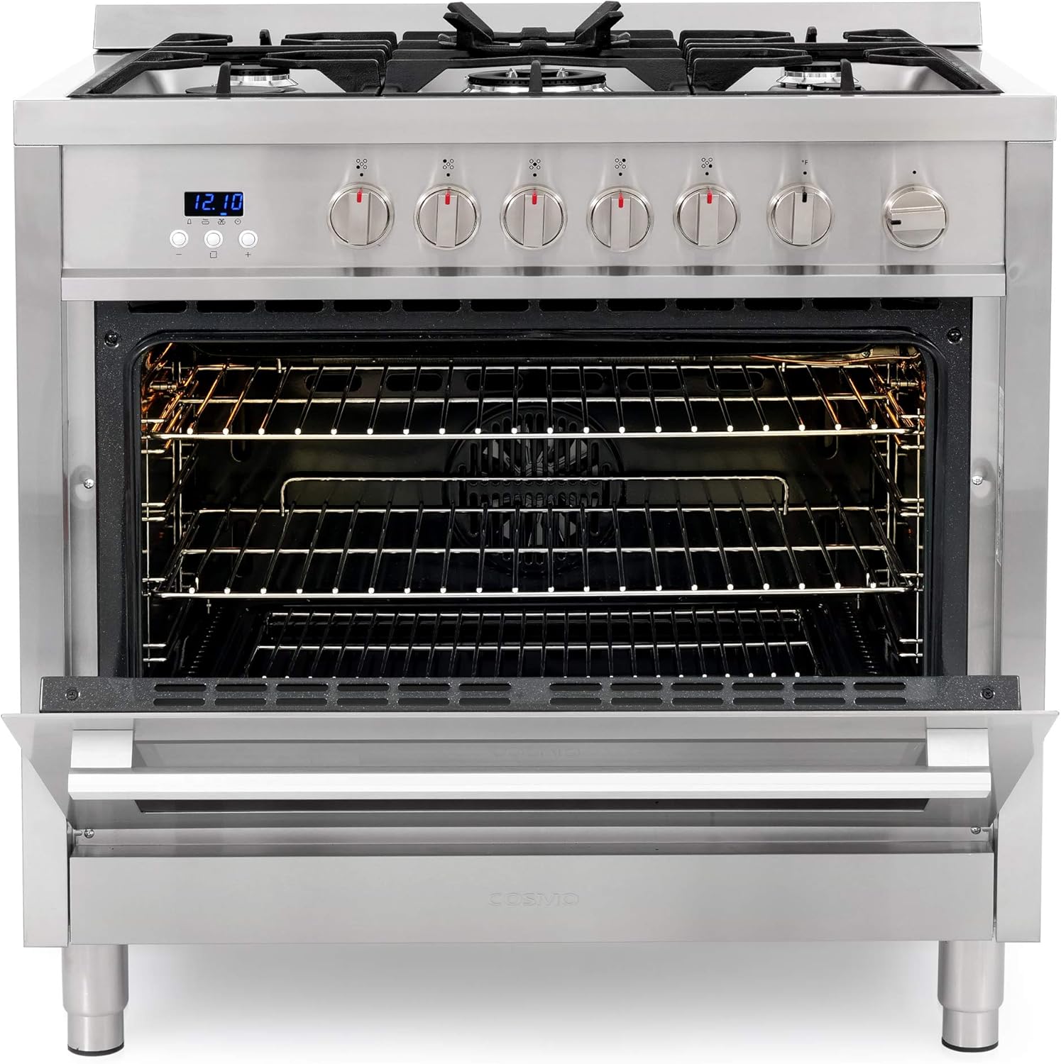 Cosmo COS-965AGFC 36 in. 3.8 cu. ft. Gas Range with Oven and 5 Burner Cooktop with Heavy Duty Cast Iron Grates and 4 Feet in Stainless Steel