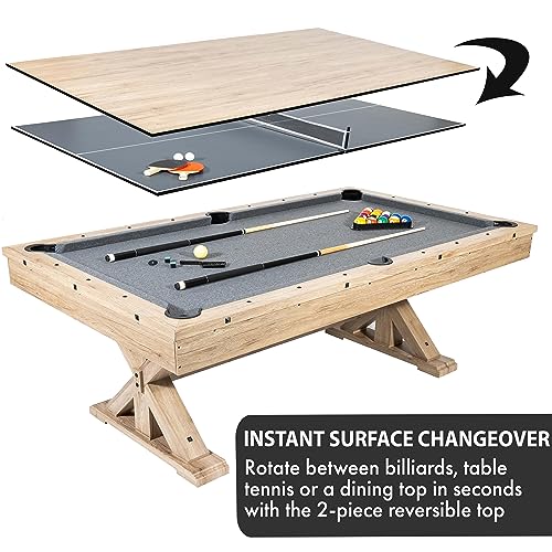 7 FT 3 in 1 Multi Game Pool Table with Dining Top Pool Table Ping Pong Table Combo, Includes Pool Table Accessories and Tennis Paddles