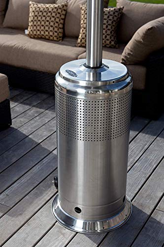 Fire Sense 61436 Pro Series Patio Heater with Wheels 50,000 BTU Output Electronic Ignition System Portable Outdoor Propane Heater - Stainless Steel