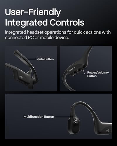 OpenComm2 2025 Upgrade - Open-Ear Bone Conduction Headphones, Wireless Bluetooth Headset with Noise Canceling Mic & Mute Button for Work Calls and Meetings, 16 Hour Talk Time for Mobile & PC - C120