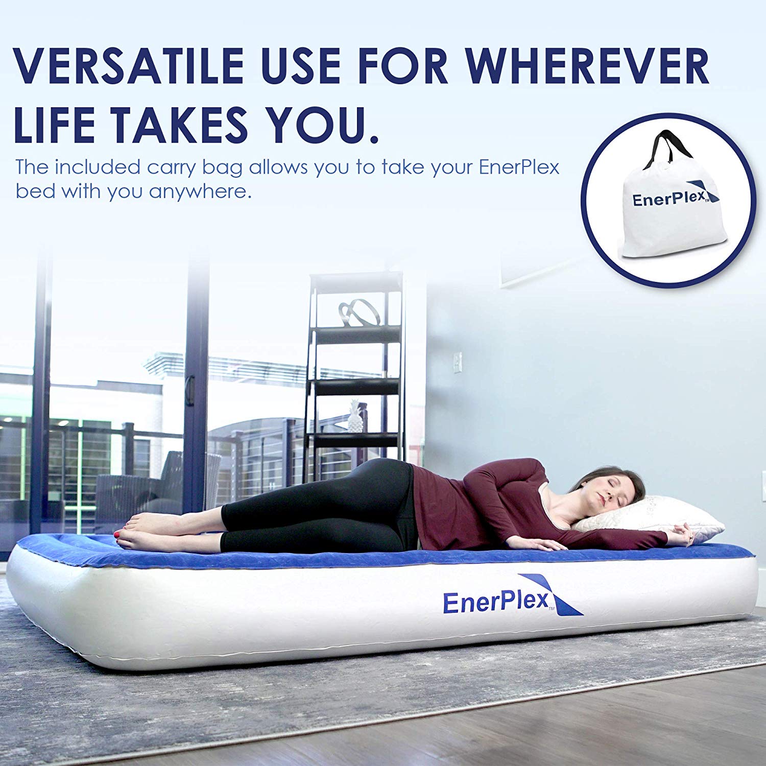 EnerPlex Luxury 9 Inch Queen Camping Air Mattress with High Speed Wireless Pump