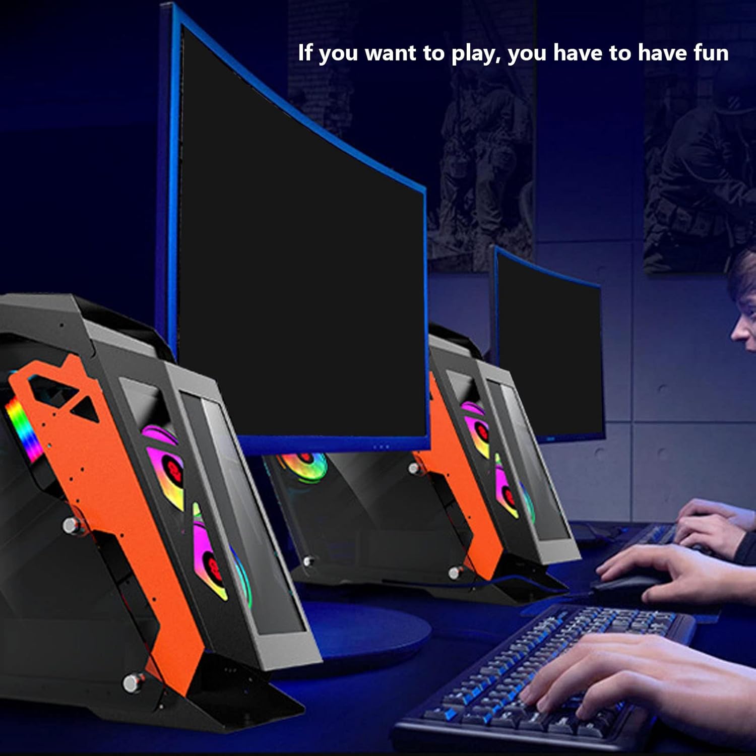 M-ATX PC Case Desktop Chassis, PC Gaming Case, Computer Case with Tempered Glass Transparent Design, Water Cooled ATX Case for Office Home, Support 1x3.5HDD,1x2.5SSD