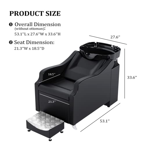 Shampoo Backwash Unit with Large Porcelain Bowl, Salon Sink Hair Wash Chair Shampoo Station, Barbershop Beauty Spa Massage Hairdressing Equipment