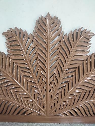 Hand Carved King Size Half Moon Bed Headboard Palm Leaf Bed Decor White Leaf Wall Art Bed Headboard Home Decor Wall Hanging (King Size- 72x45x1 inches)