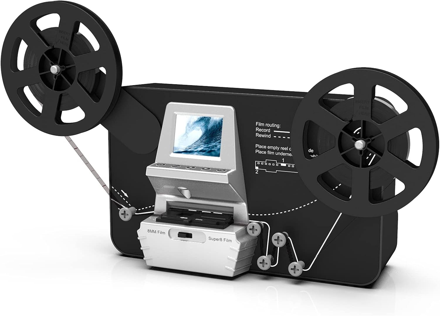 8mm & Super 8 Reels to Digital MovieMaker Film Scanner Converter, Pro Film Digitizer Machine with 2.4 LCD, Convert 5 inch and 8 inch 8mm Super 8 Film reels into 1080P Digital Videos